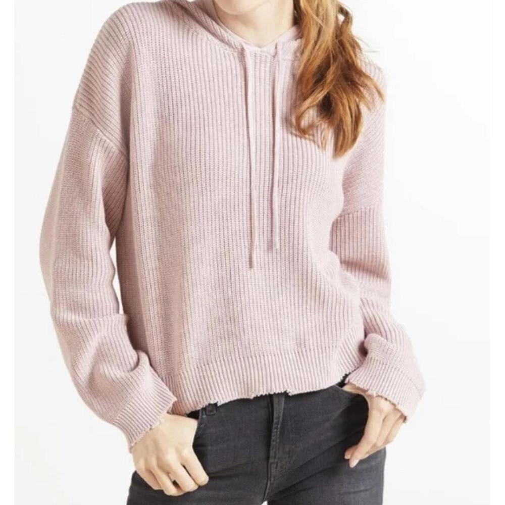 525 America Dusty Pink Shaker Raw Hem Pullover Hoodie Sweater - Size - XS